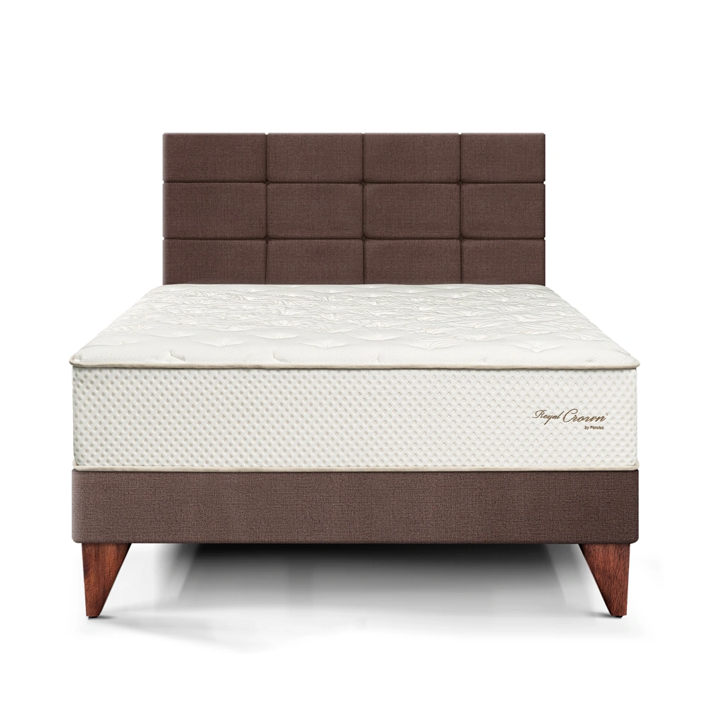 DORMITORIO EUROPEO PARAÍSO ROYAL CROWN 2 PLAZAS + CABECERA BLOCKS CHOCOLATE + 2 ALMOHADAS VISCOELÁSTICAS - 3