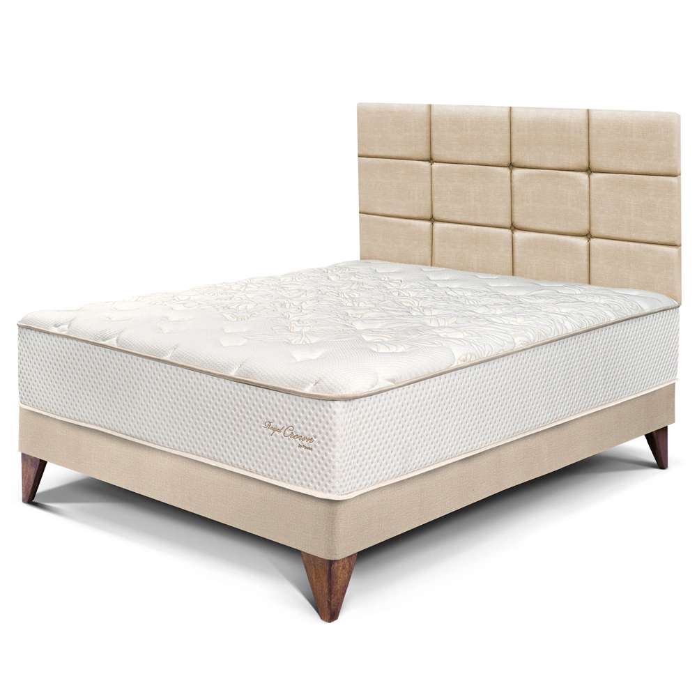 DORMITORIO EUROPEO PARAÍSO ROYAL CROWN 2 PLAZAS + CABECERA BLOCKS CHAMPAGNE + 2 ALMOHADAS VISCOELÁSTICAS - 1