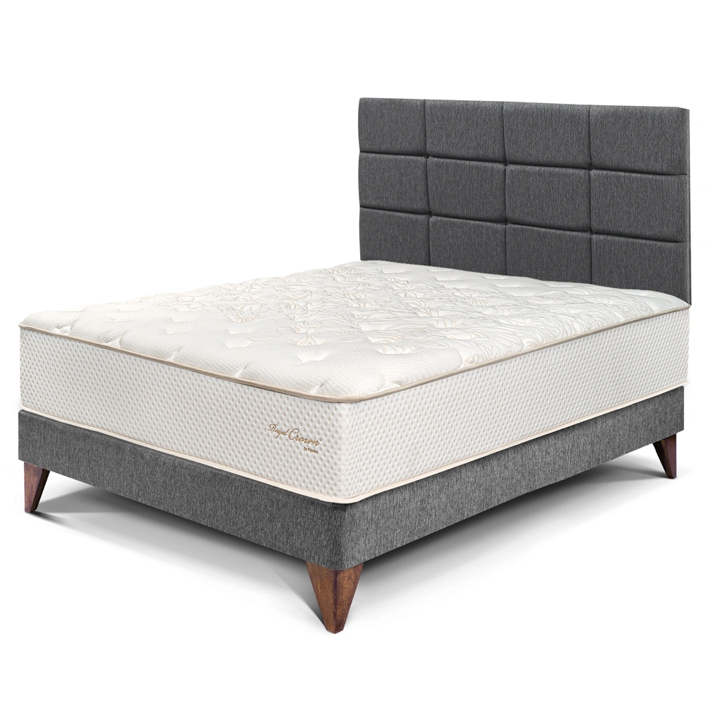 DORMITORIO EUROPEO PARAÍSO ROYAL CROWN 2 PLAZAS + CABECERA BLOCKS GRIS + 2 ALMOHADAS VISCOELÁSTICAS - 1