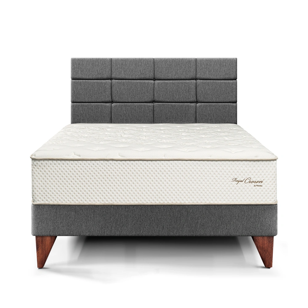 DORMITORIO EUROPEO PARAÍSO ROYAL CROWN 2 PLAZAS + CABECERA BLOCKS GRIS + 2 ALMOHADAS VISCOELÁSTICAS - 3