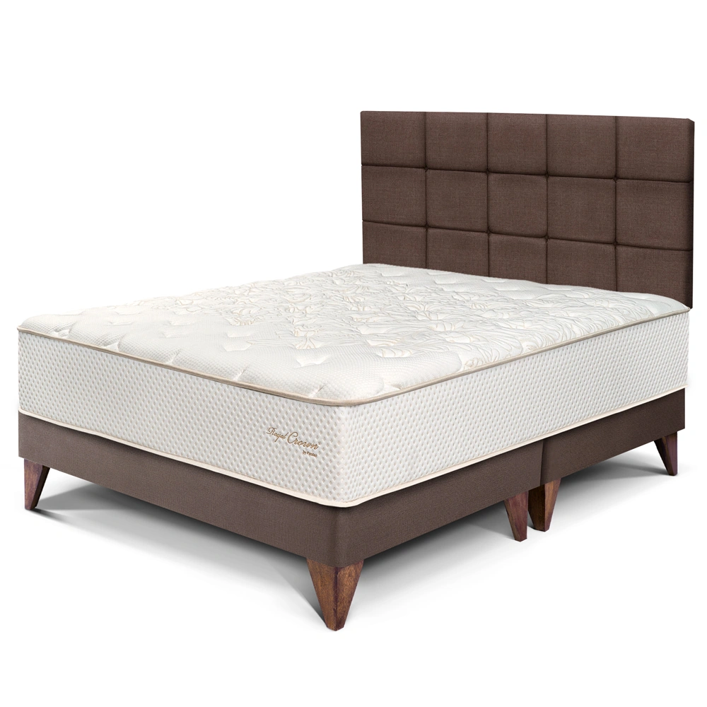 DORMITORIO EUROPEO PARAÍSO ROYAL CROWN QUEEN + CABECERA BLOCKS CHOCOLATE + 2 ALMOHADAS VISCOELÁSTICAS - 1