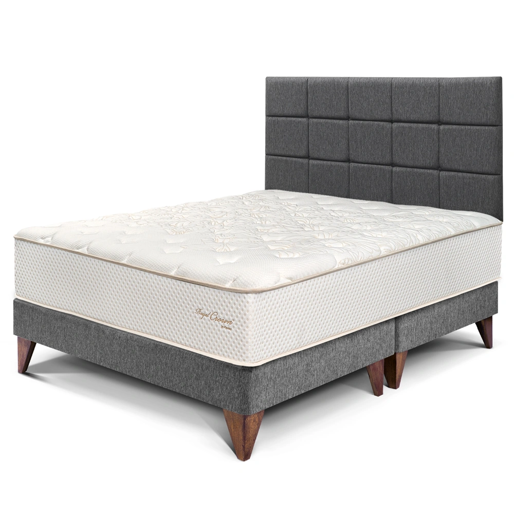 DORMITORIO EUROPEO PARAÍSO ROYAL CROWN QUEEN + CABECERA BLOCKS GRIS + 2 ALMOHADAS VISCOELÁSTICAS - 1