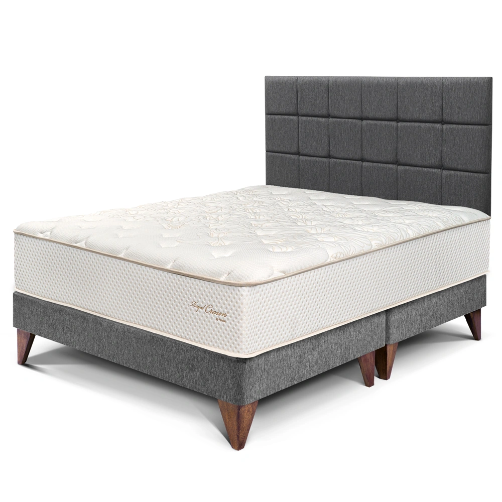 DORMITORIO EUROPEO PARAÍSO ROYAL CROWN KING + CABECERA BLOCKS GRIS + 2 ALMOHADAS VISCOELÁSTICAS - 1