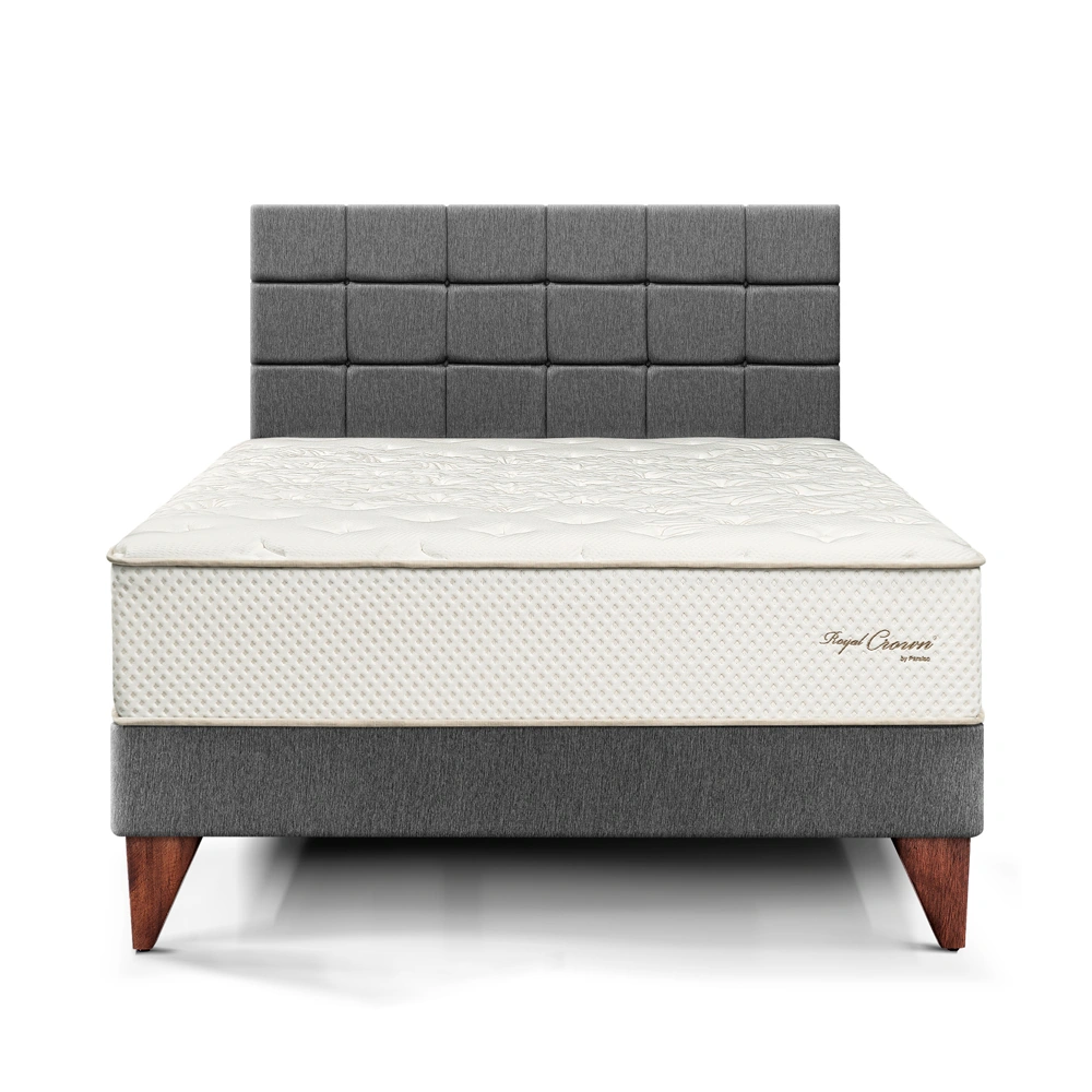 DORMITORIO EUROPEO PARAÍSO ROYAL CROWN KING + CABECERA BLOCKS GRIS + 2 ALMOHADAS VISCOELÁSTICAS - 3