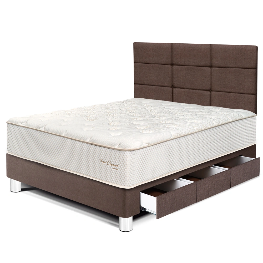 DORMITORIO CON CAJONES PARAÍSO ROYAL CROWN 1.5 PLAZAS + CABECERA BLOCKS CHOCOLATE + 1 ALMOHADA VISCOELÁSTICA - 1