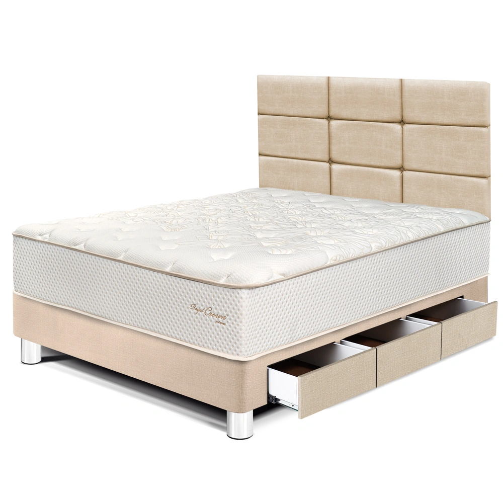 DORMITORIO CON CAJONES PARAÍSO ROYAL CROWN 1.5 PLAZAS + CABECERA BLOCKS CHAMPAGNE + 1 ALMOHADA VISCOELÁSTICA - 1