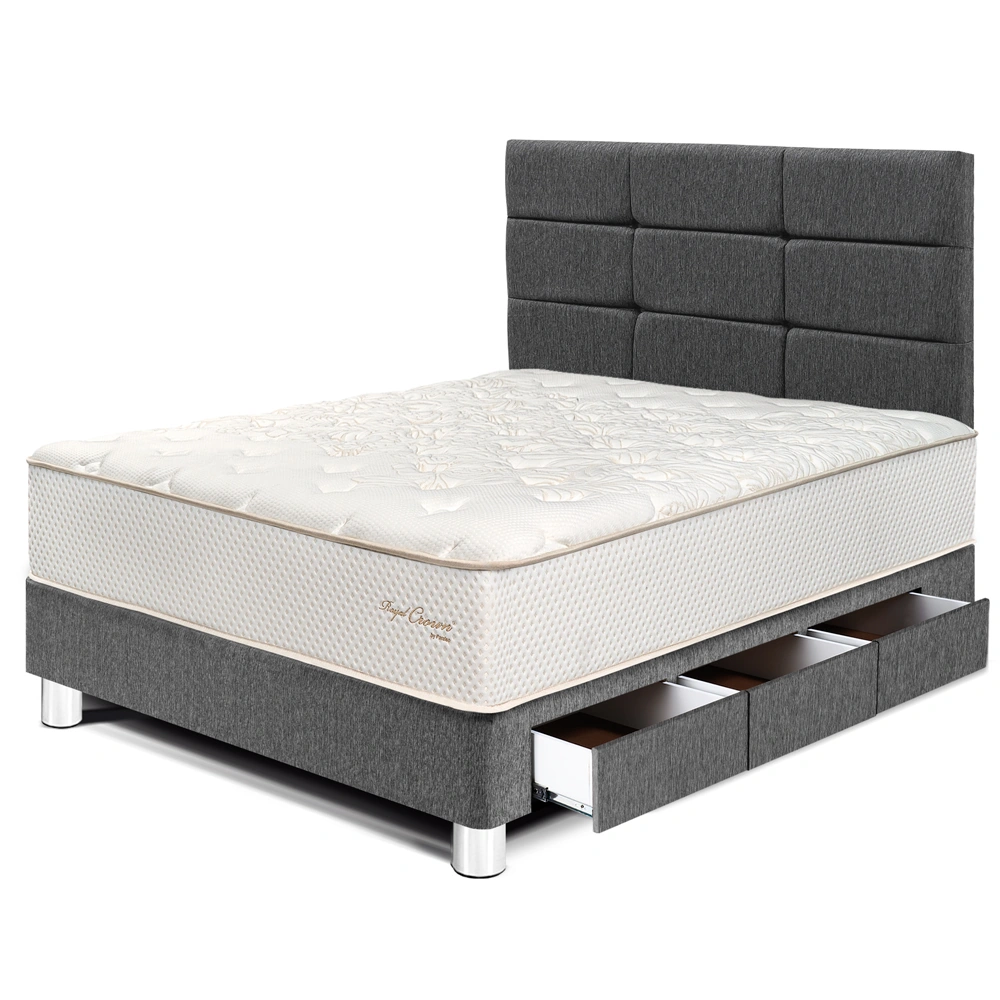 DORMITORIO CON CAJONES PARAÍSO ROYAL CROWN 1.5 PLAZAS + CABECERA BLOCKS GRIS + 1 ALMOHADA VISCOELÁSTICA - 1