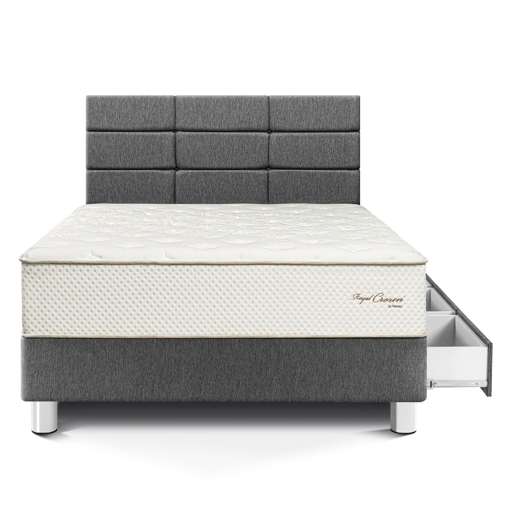 DORMITORIO CON CAJONES PARAÍSO ROYAL CROWN 1.5 PLAZAS + CABECERA BLOCKS GRIS + 1 ALMOHADA VISCOELÁSTICA - 3