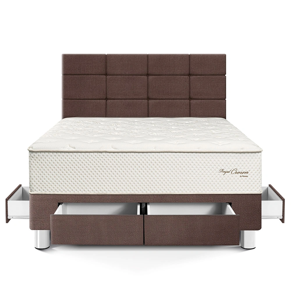 DORMITORIO CON CAJONES PARAÍSO ROYAL CROWN 2 PLAZAS + CABECERA BLOCKS CHOCOLATE + 2 ALMOHADAS VISCOELÁSTICAS - 3