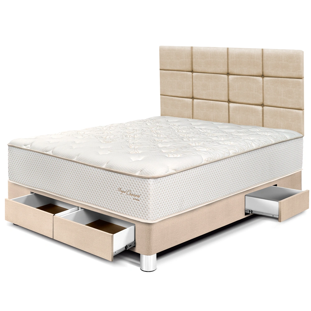 DORMITORIO CON CAJONES PARAÍSO ROYAL CROWN 2 PLAZAS + CABECERA BLOCKS CHAMPAGNE + 2 ALMOHADAS VISCOELÁSTICAS - 1