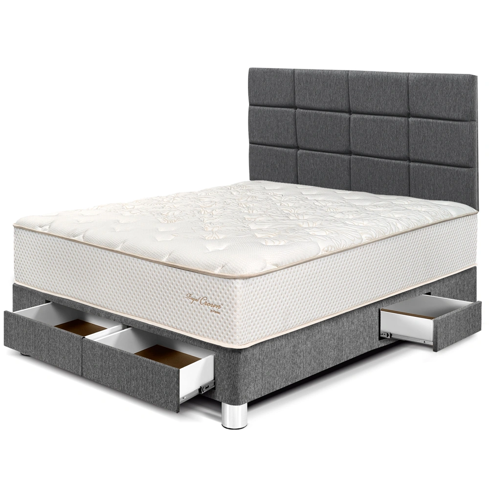 DORMITORIO CON CAJONES PARAÍSO ROYAL CROWN 2 PLAZAS + CABECERA BLOCKS GRIS + 2 ALMOHADAS VISCOELÁSTICAS - 1