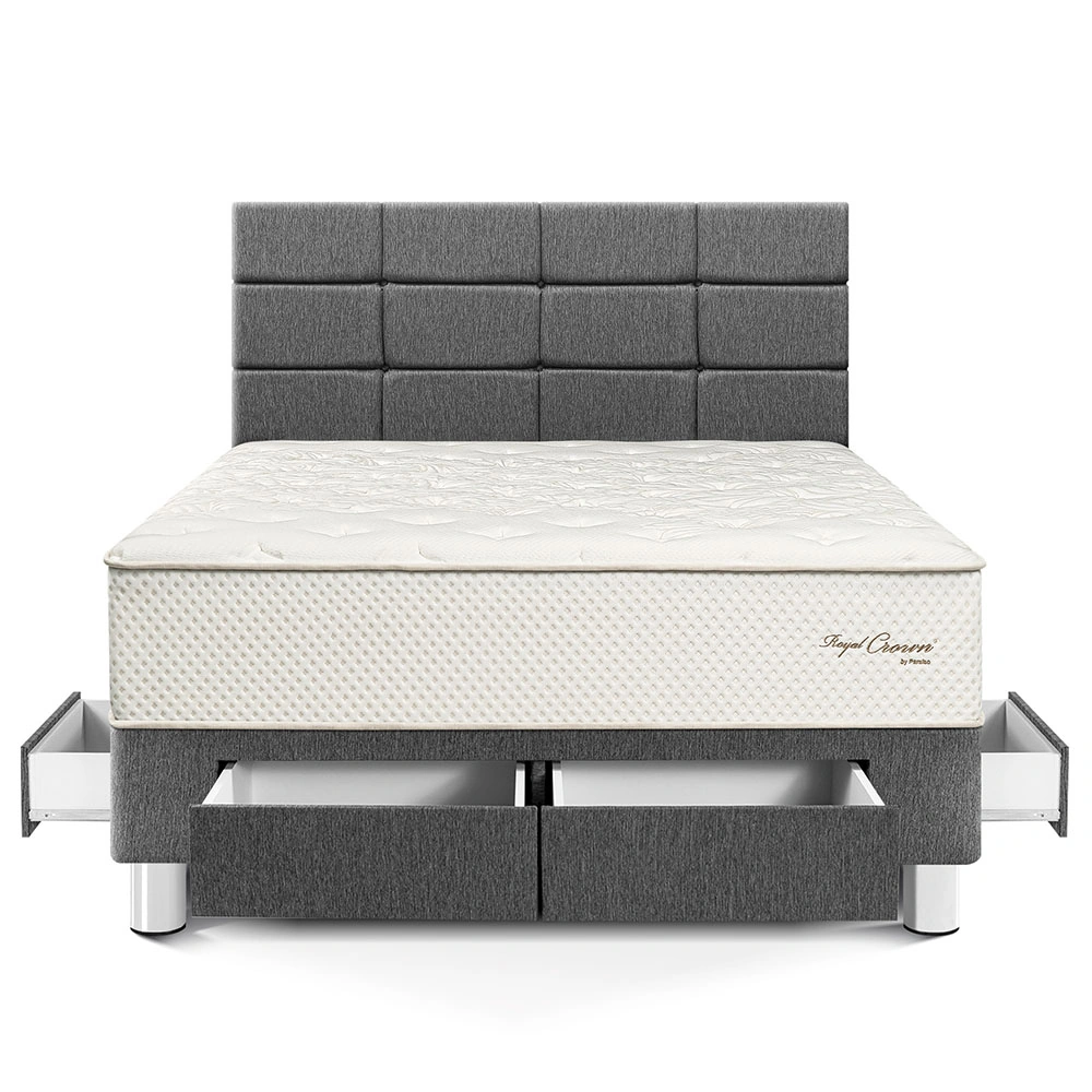 DORMITORIO CON CAJONES PARAÍSO ROYAL CROWN 2 PLAZAS + CABECERA BLOCKS GRIS + 2 ALMOHADAS VISCOELÁSTICAS - 3