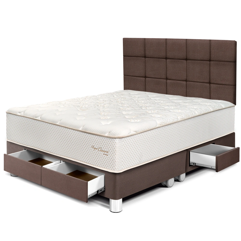 DORMITORIO CON CAJONES PARAÍSO ROYAL CROWN QUEEN + CABECERA BLOCKS CHOCOLATE + 2 ALMOHADAS VISCOELÁSTICAS - 1