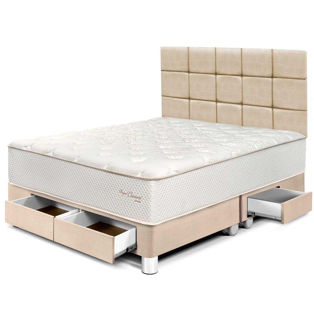 DORMITORIO CON CAJONES PARAÍSO ROYAL CROWN QUEEN + CABECERA BLOCKS CHAMPAGNE + 2 ALMOHADAS VISCOELÁSTICAS - 1