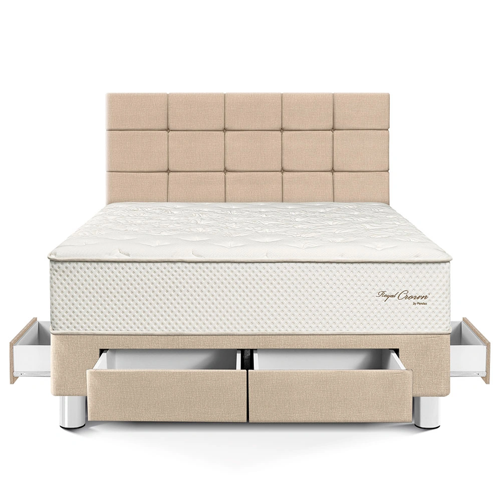 DORMITORIO CON CAJONES PARAÍSO ROYAL CROWN QUEEN + CABECERA BLOCKS CHAMPAGNE + 2 ALMOHADAS VISCOELÁSTICAS - 3