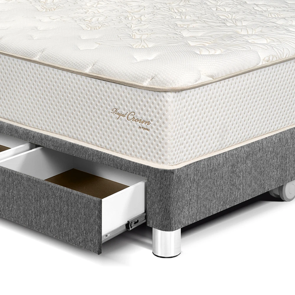 DORMITORIO CON CAJONES PARAÍSO ROYAL CROWN QUEEN + CABECERA BLOCKS GRIS + 2 ALMOHADAS VISCOELÁSTICAS - 2