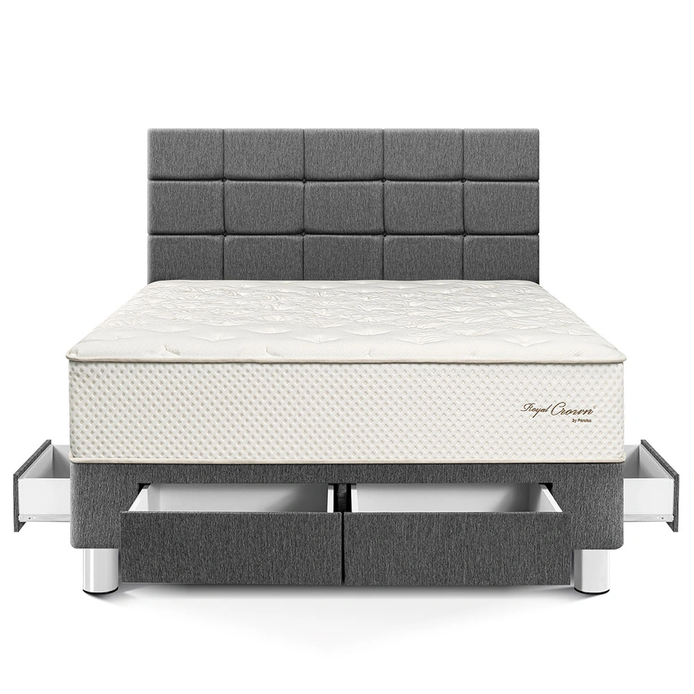 DORMITORIO CON CAJONES PARAÍSO ROYAL CROWN QUEEN + CABECERA BLOCKS GRIS + 2 ALMOHADAS VISCOELÁSTICAS - 3