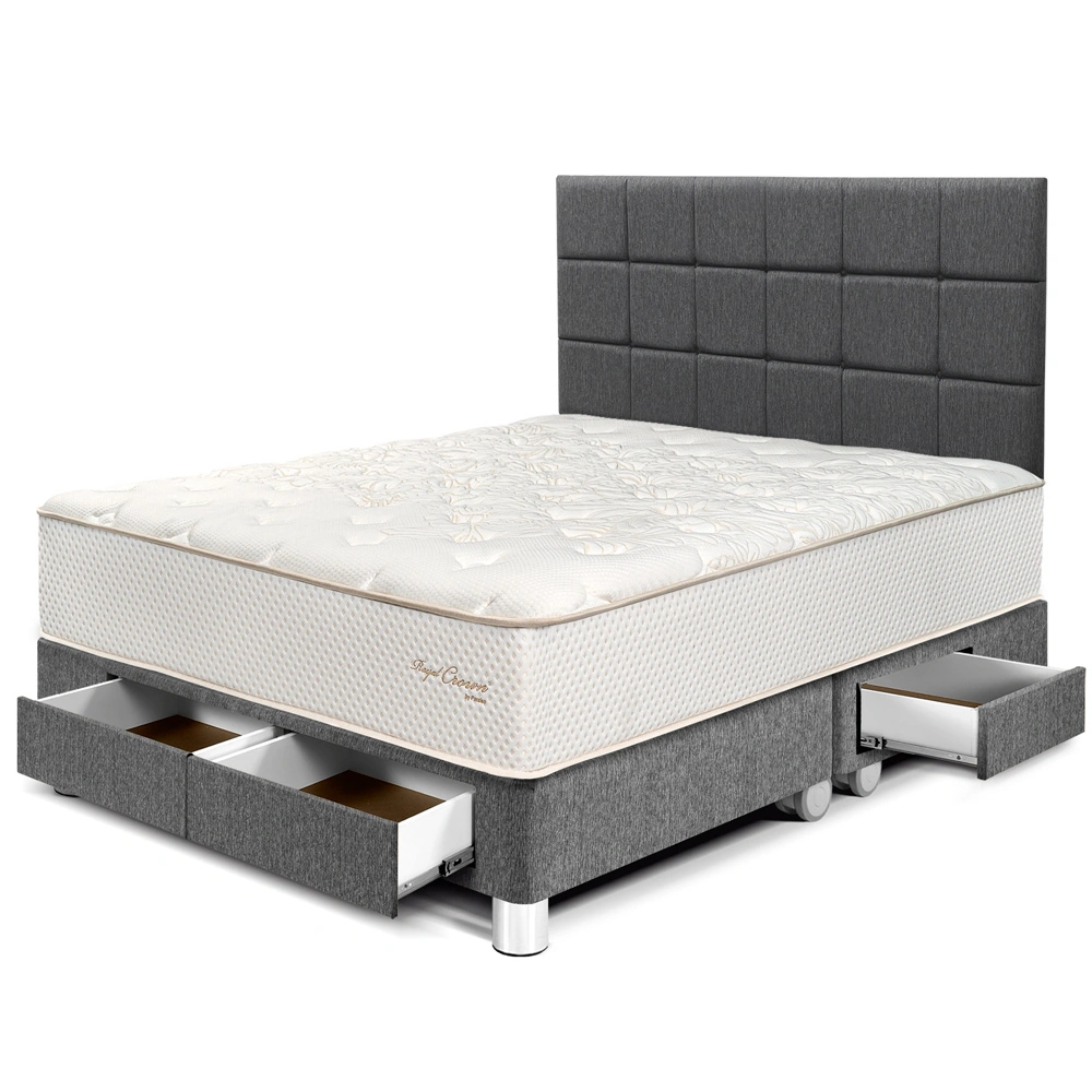 DORMITORIO CON CAJONES PARAÍSO ROYAL CROWN KING + CABECERA BLOCKS GRIS + 2 ALMOHADAS VISCOELÁSTICAS - 1