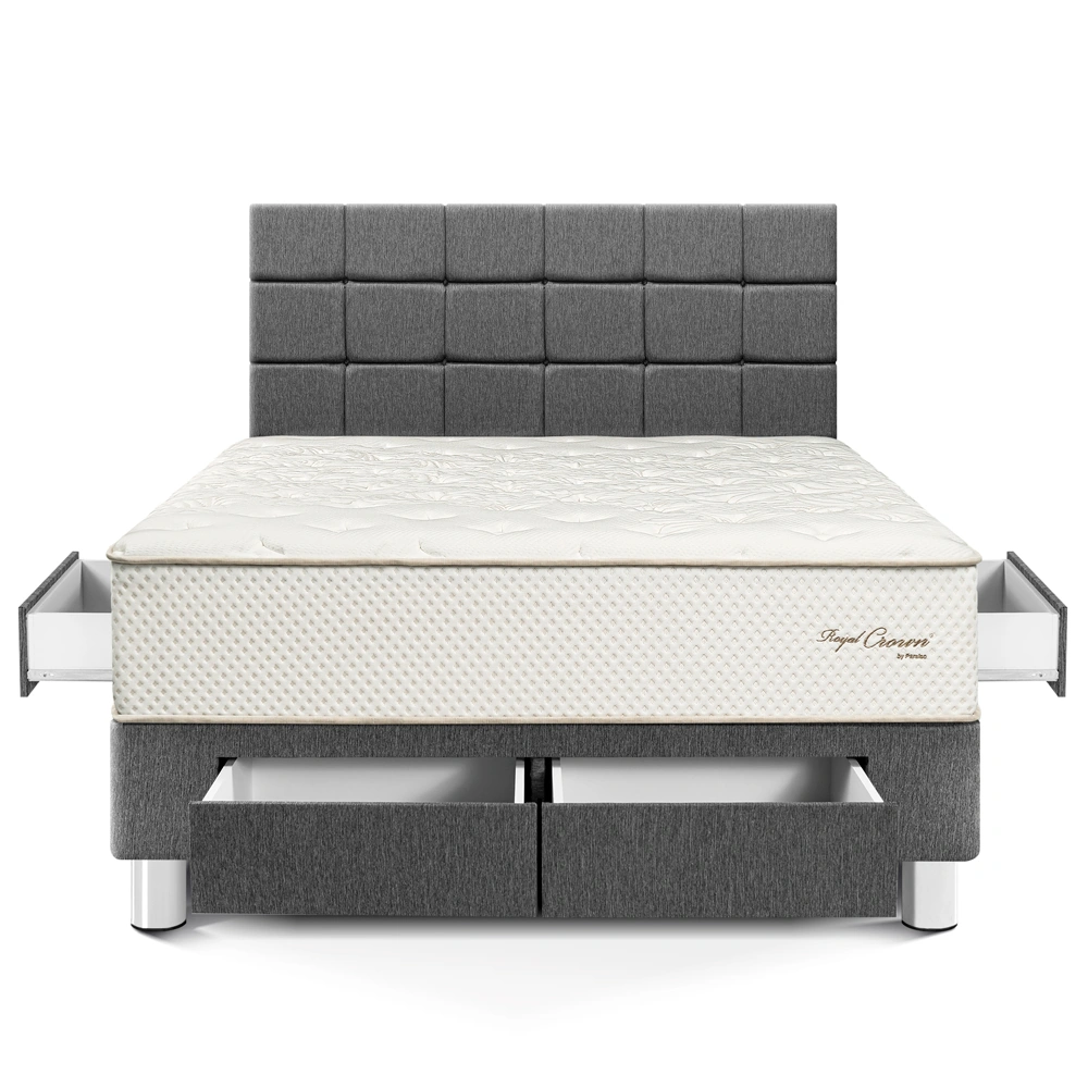 DORMITORIO CON CAJONES PARAÍSO ROYAL CROWN KING + CABECERA BLOCKS GRIS + 2 ALMOHADAS VISCOELÁSTICAS - 3