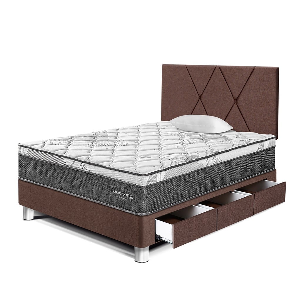 DORMITORIO AMERICANO PARAÍSO PARAÍSO POCKET STAR 1.5 PLAZAS POCKET STAR CAJONES + CABECERA LOFT CHOCOLATE - 1