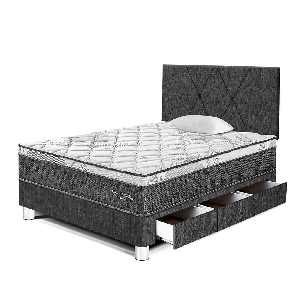 DORMITORIO PARAÍSO PARAÍSO POCKET STAR 1.5 PLAZAS POCKET STAR CAJONES + CABECERA LOFT CHARCOAL - 1