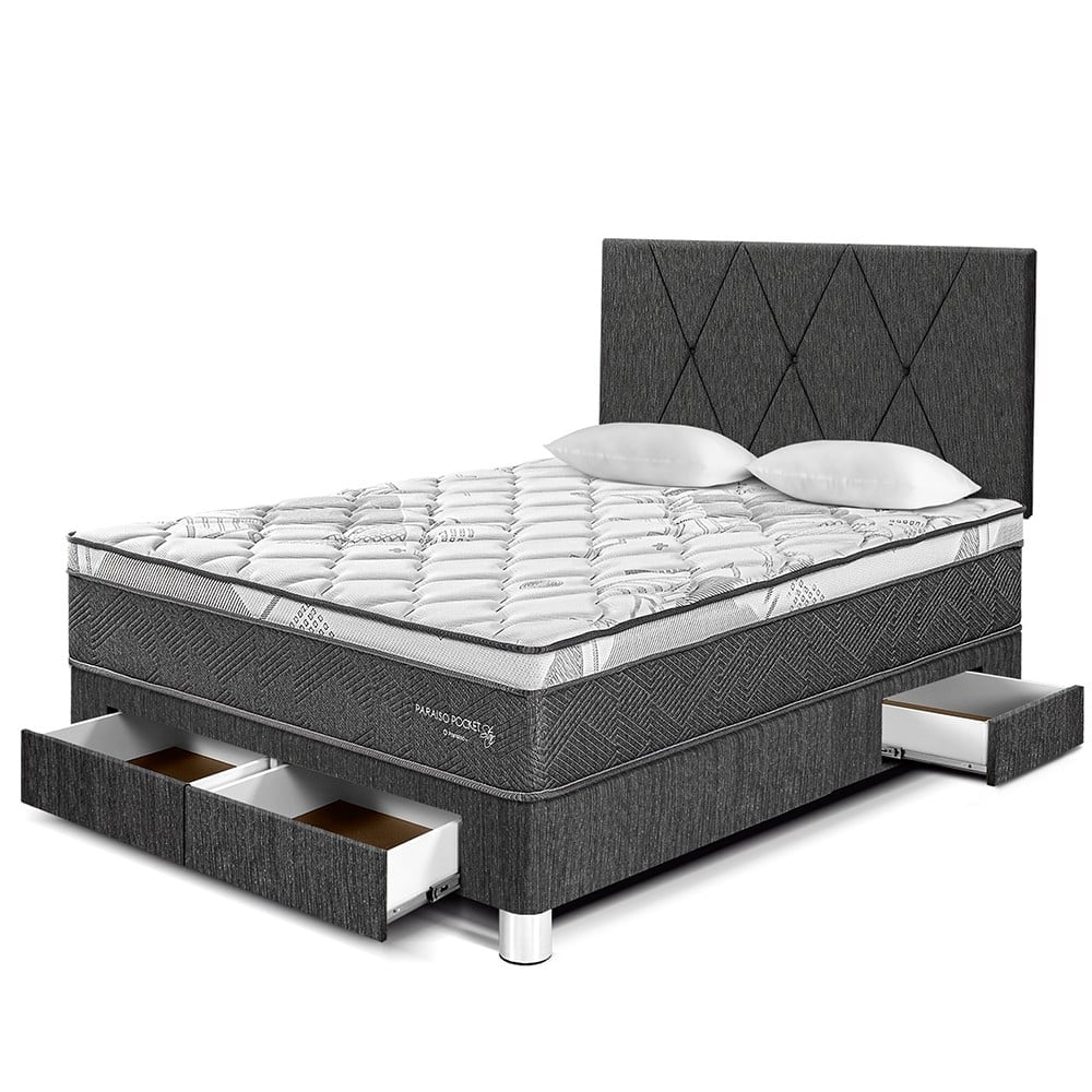 DORMITORIO CON CAJONES PARAÍSO POCKET STAR 2 PLAZAS + CABECERA LOFT CHARCOAL - 1