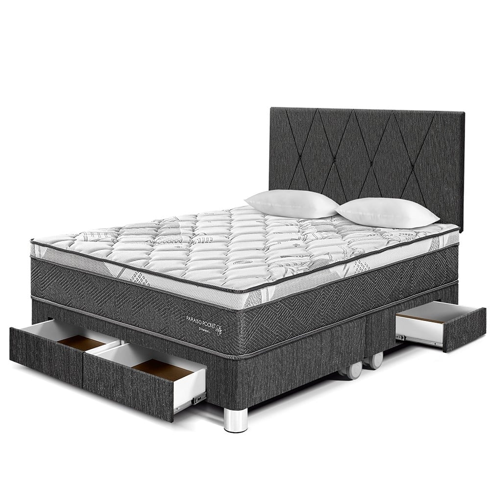DORMITORIO AMERICANO PARAÍSO PARAÍSO POCKET STAR QUEEN POCKET STAR CAJONES + CABECERA LOFT CHARCOAL - 1