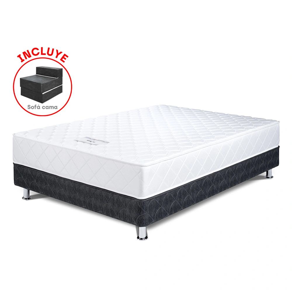 CAMA AMERICANA PARAÍSO MILANO 2 PLAZAS NEGRO + SOFÁ CAMA NEGRO + ALMOHADA + PROTECTOR - 2