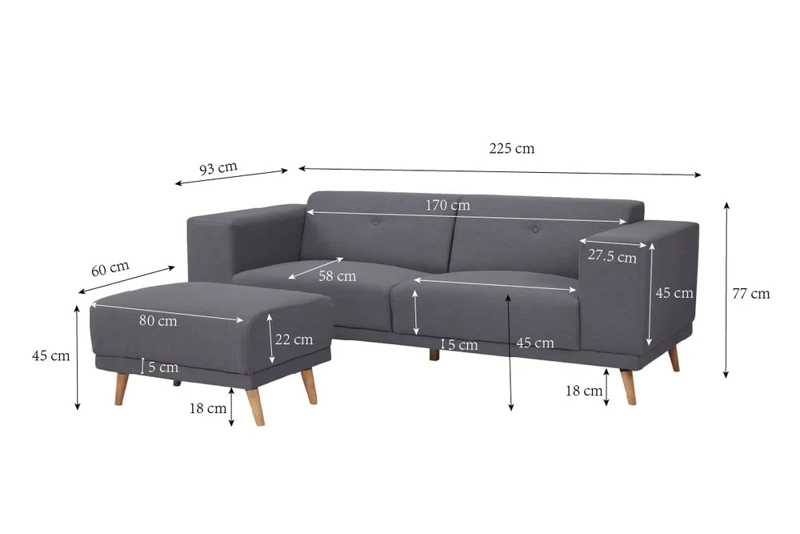 SOFA CON PUFF RIPLEY HOME MARÍA 3 CUERPOS GRIS OSCURO - 4