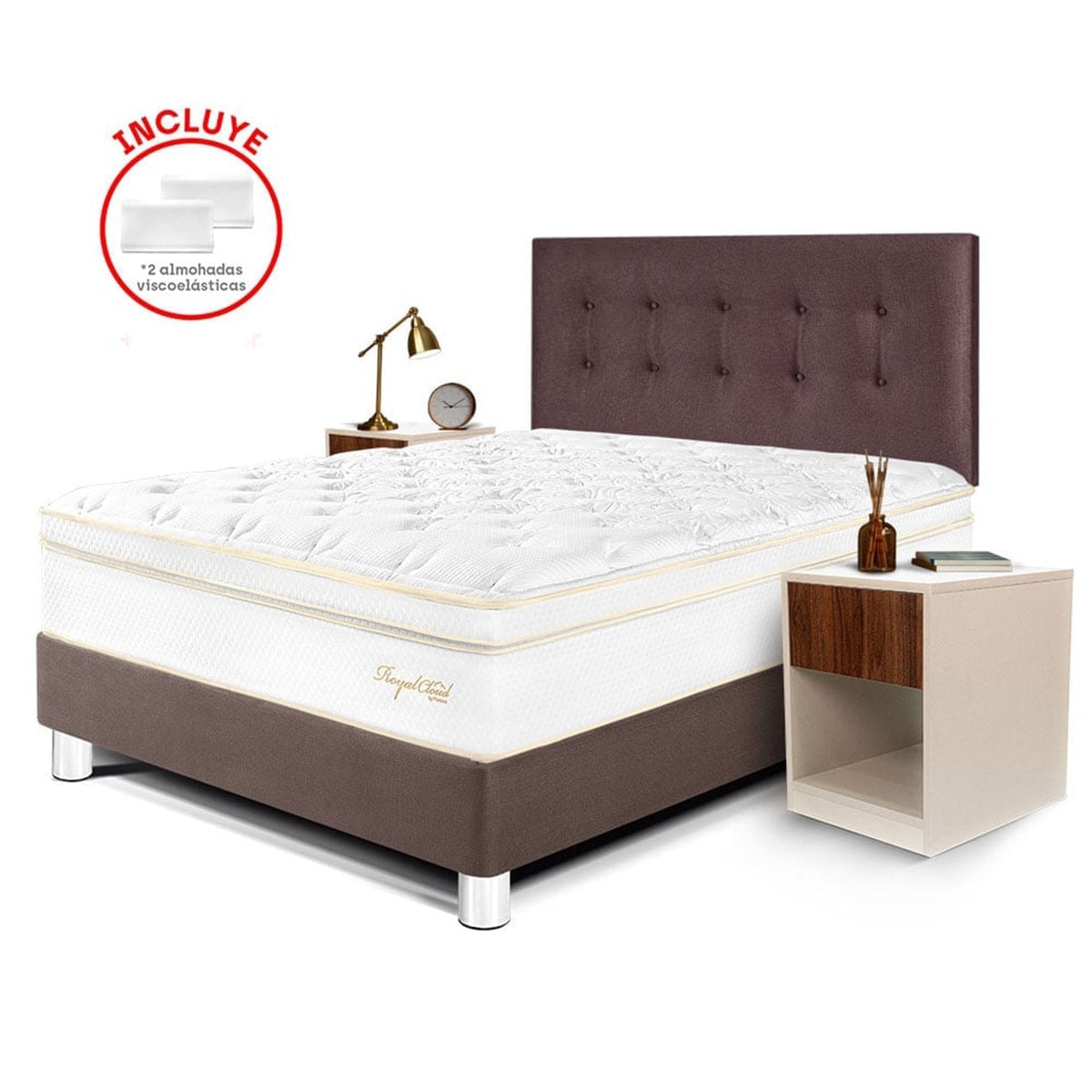 DORMITORIO PARAISO ROYAL CLOUD 2 PLAZAS + VELADORES + 2 ALMOHADAS VISCOELÁSTICAS - 1