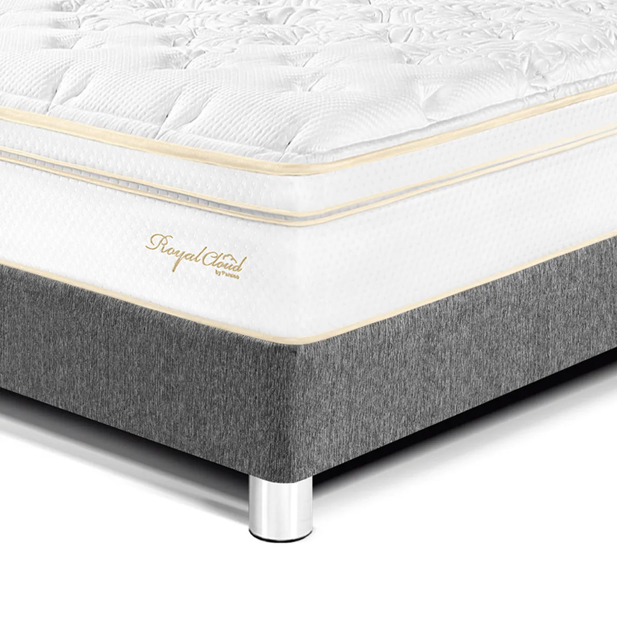 DORMITORIO PARAISO ROYAL CLOUD 2 PLAZAS GRIS + VELADOR CON CAJÓN + 2 ALMOHADAS VISCOELÁSTICAS - 3