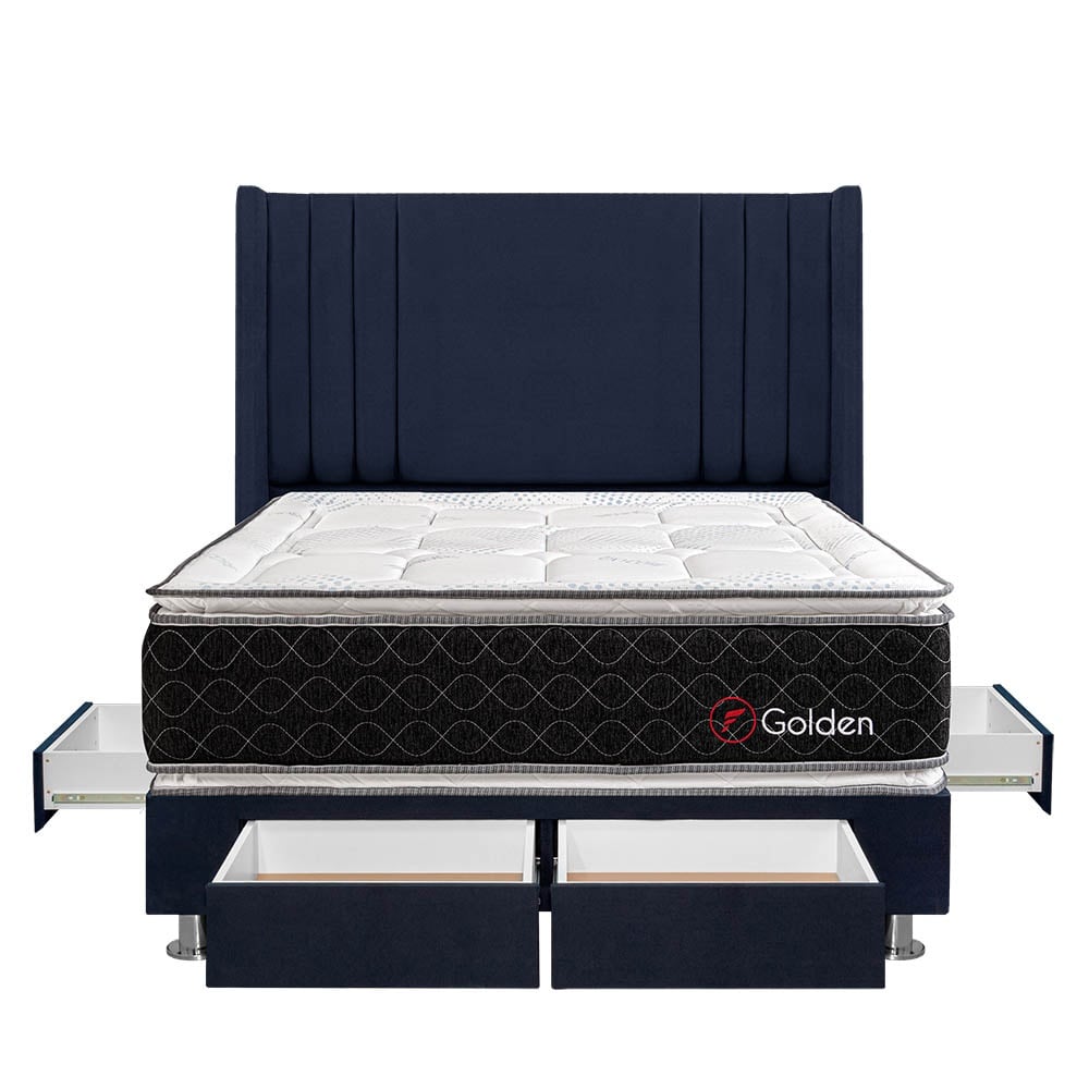 DORMITORIO AMERICANO FORLI GOLDEN 2 PLAZAS CON CAJONES DE LUXE AZUL - 1