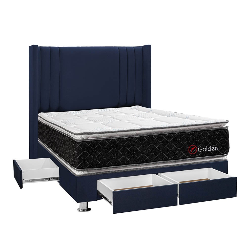DORMITORIO AMERICANO FORLI GOLDEN 2 PLAZAS CON CAJONES DE LUXE AZUL - 2