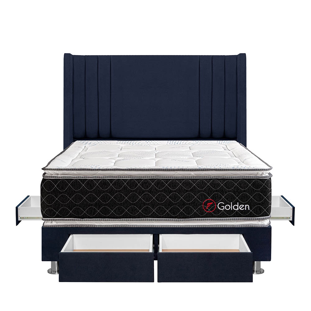 DORMITORIO AMERICANO FORLI GOLDEN QUEEN CON CAJONES DE LUXE AZUL - 2