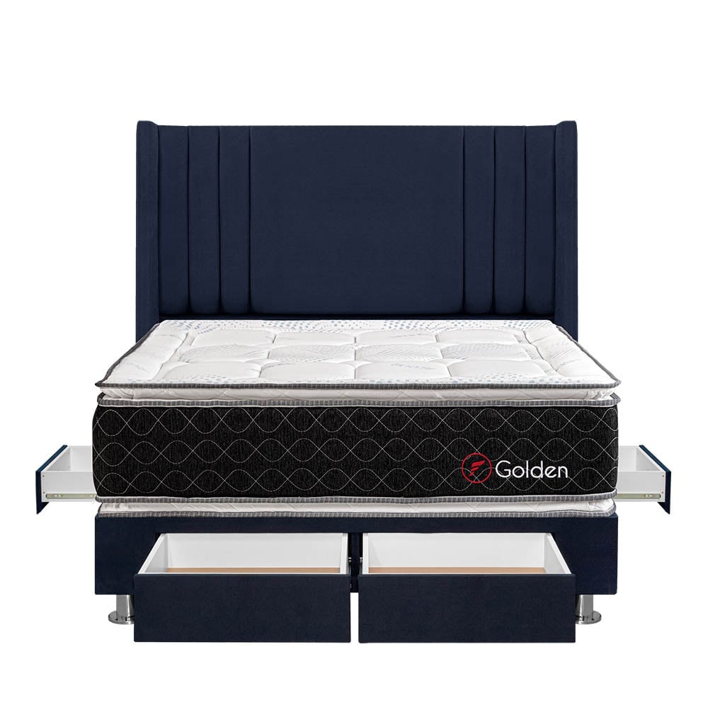 DORMITORIO AMERICANO FORLI GOLDEN KING CON CAJONES DE LUXE AZUL - 1