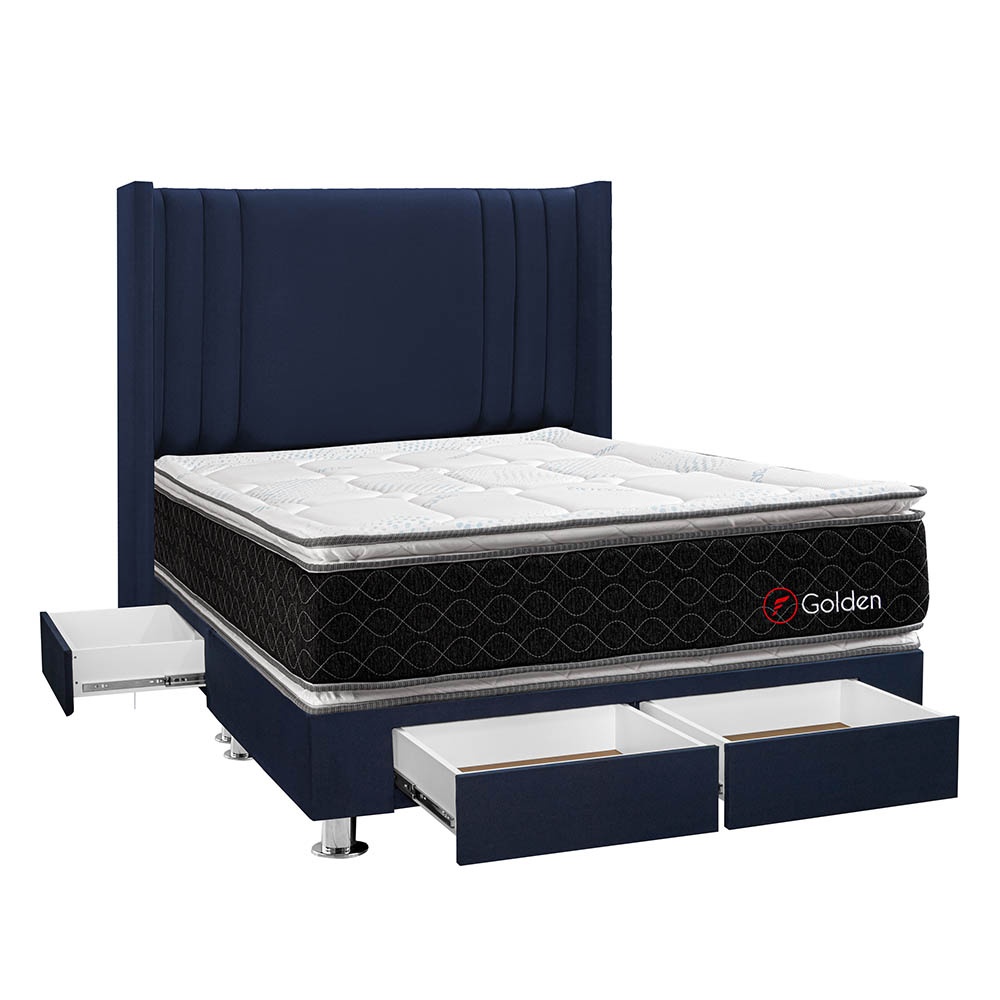 DORMITORIO AMERICANO FORLI GOLDEN KING CON CAJONES DE LUXE AZUL - 2
