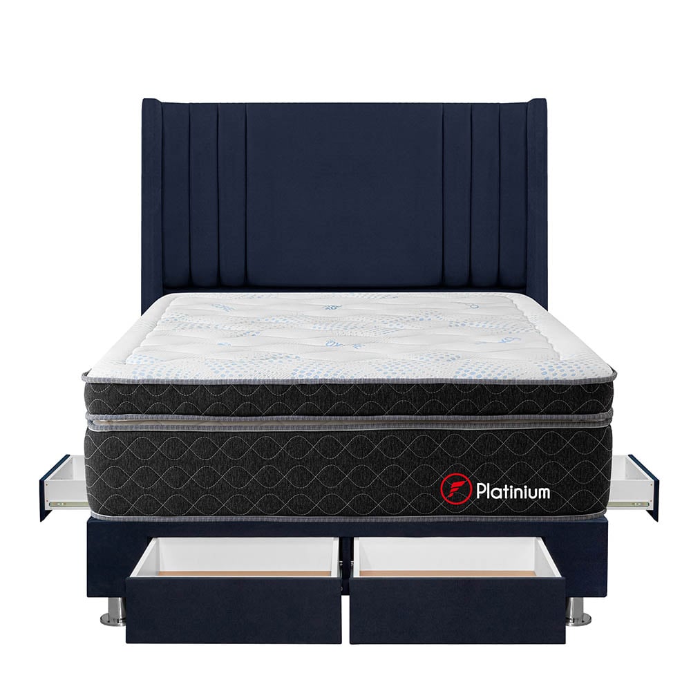 DORMITORIO AMERICANO FORLI PLATINIUM QUEEN CON CAJONES DE LUXE AZUL - 1