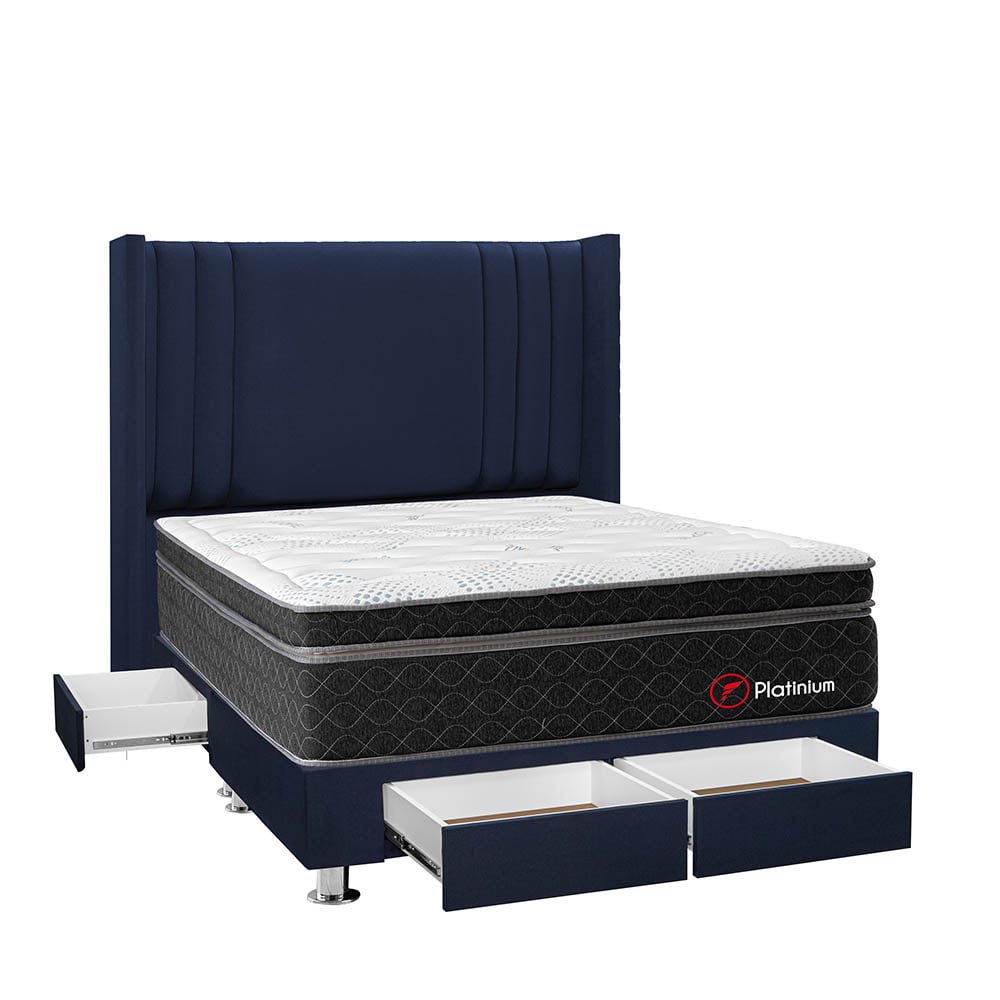 DORMITORIO AMERICANO FORLI PLATINIUM QUEEN CON CAJONES DE LUXE AZUL - 2
