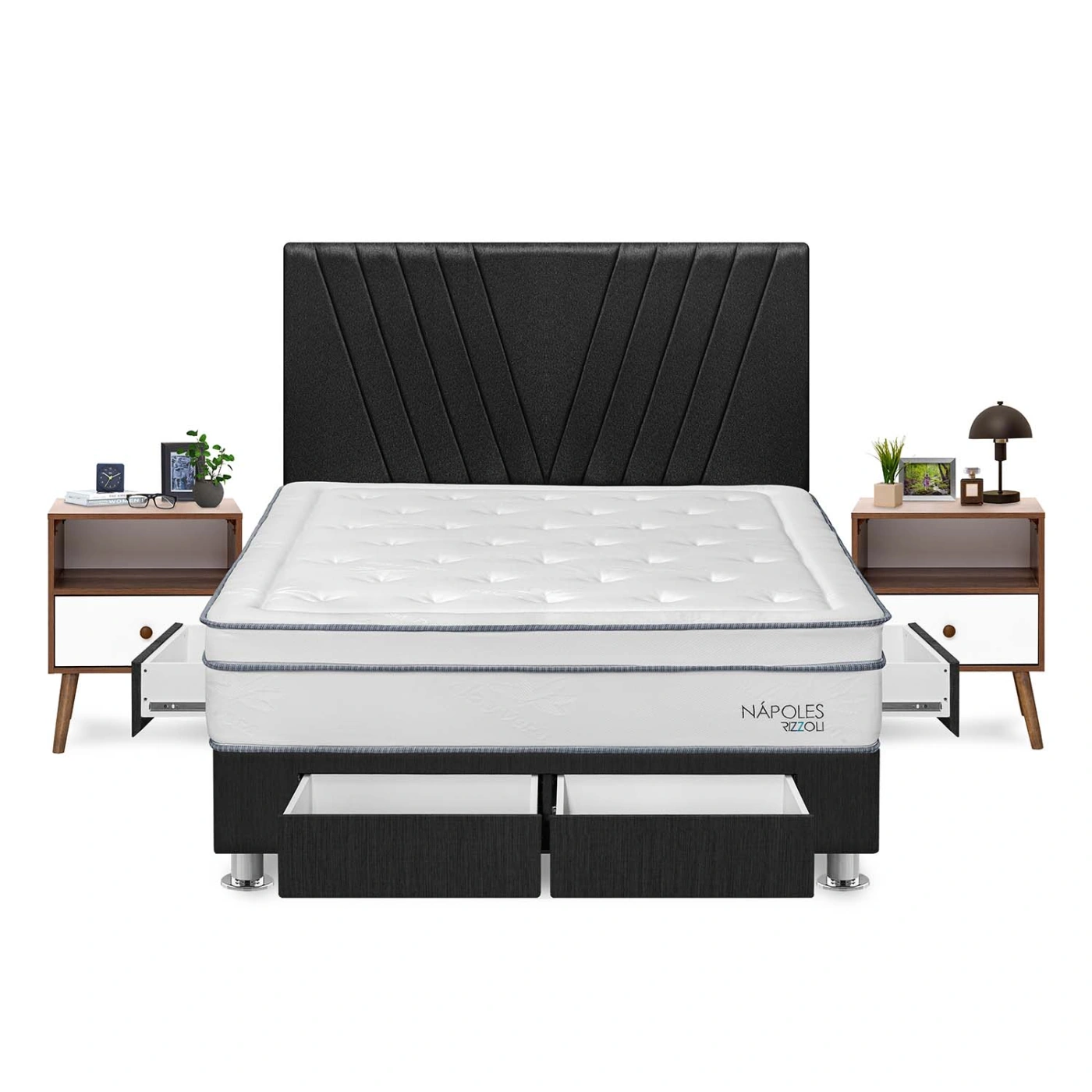DORMITORIO RIZZOLI NAPOLES KING CON CAJONES GRIS + VELADOR - 2