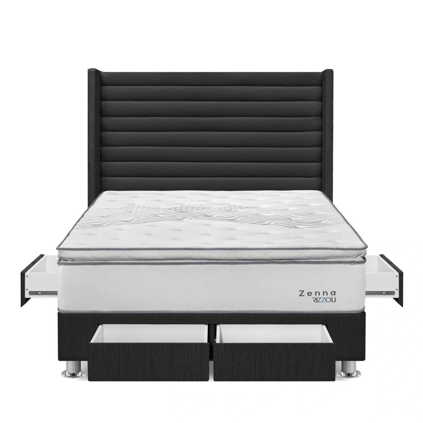 DORMITORIO AMERICANO RIZZOLI ZENNA QUEEN CON CAJONES GRIS - 1