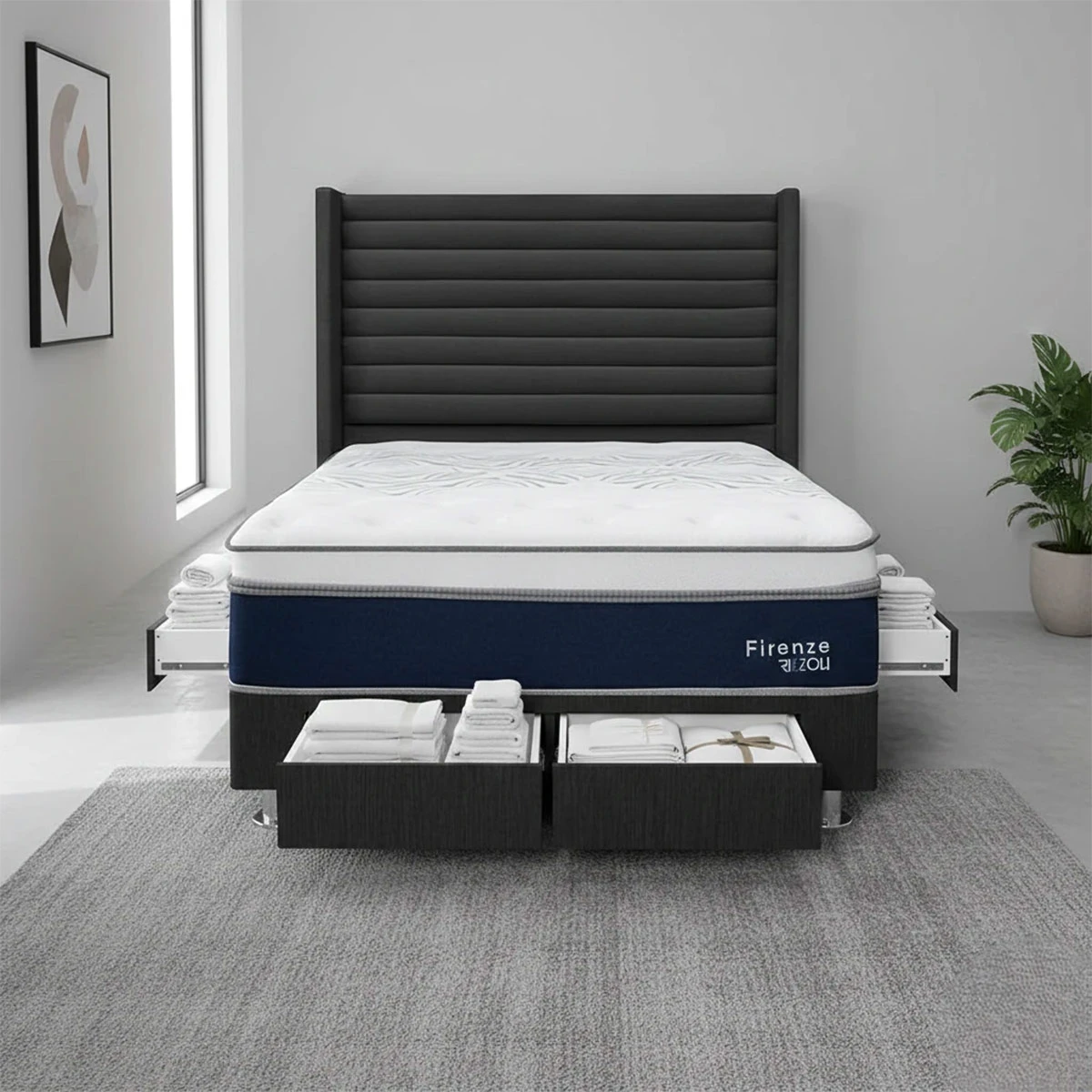 DORMITORIO RIZZOLI FIRENZE QUEEN CON CAJONES GRIS - 1