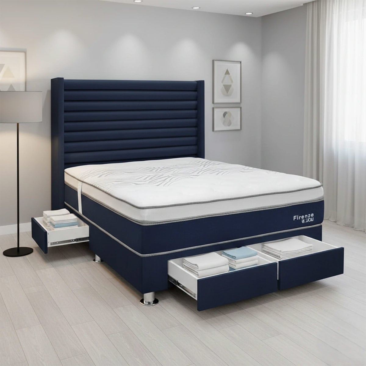 DORMITORIO RIZZOLI FIRENZE QUEEN CON CAJONES AZUL - 1