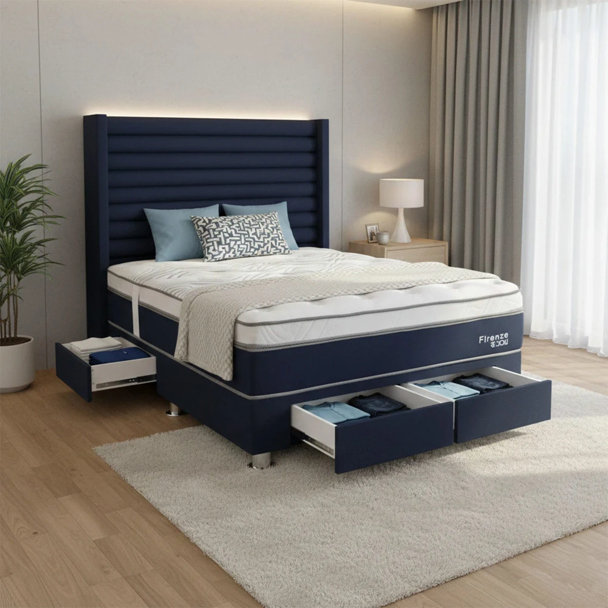 DORMITORIO RIZZOLI FIRENZE KING CON CAJONES AZUL - 1