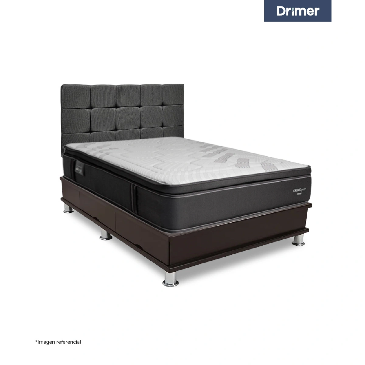 DORMITORIO CON CAJONES DRIMER CROMOPEDIC 1.5 PLAZAS CUADROS - 1