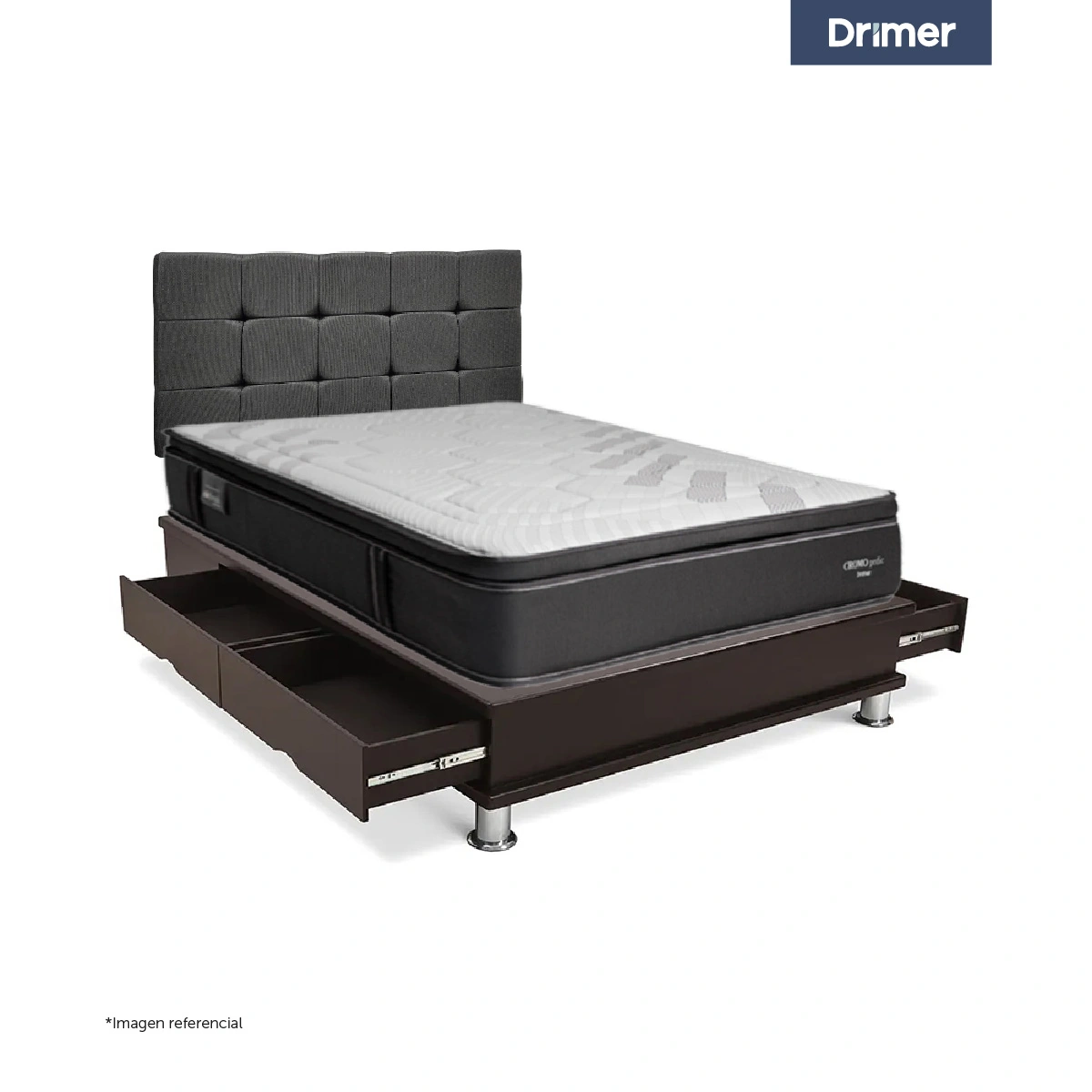 DORMITORIO CON CAJONES DRIMER CROMOPEDIC 2 PLAZAS CUADROS BEIGE - 1