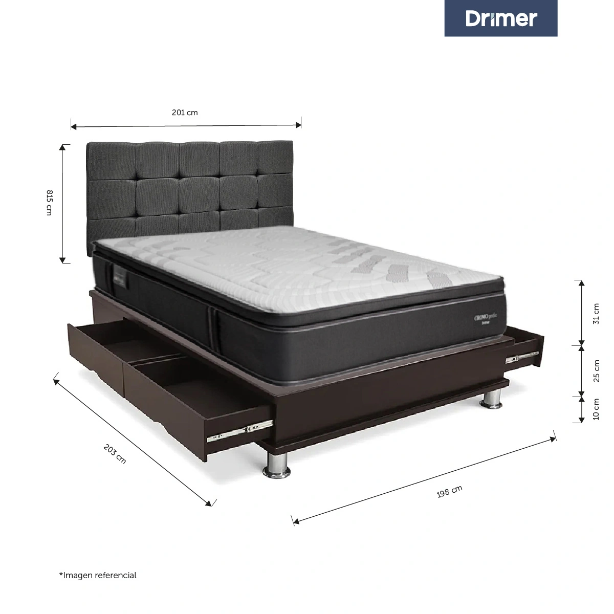 DORMITORIO CON CAJONES DRIMER CROMOPEDIC 2 PLAZAS CUADROS BEIGE - 3