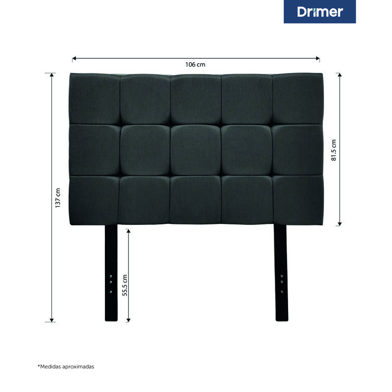 CABECERA DRIMER CUADROS 1.5 PLAZAS GRIS - 2