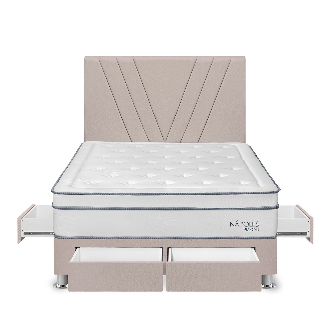 DORMITORIO RIZZOLI NAPOLES 2 PLAZAS CON CAJONES + 2 ALMOHADAS + PROTECTOR - 1