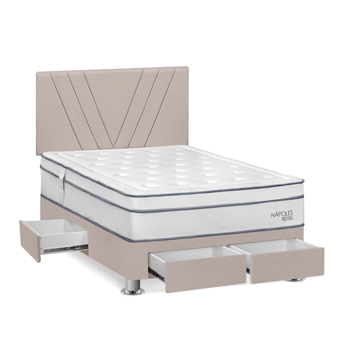 DORMITORIO RIZZOLI NAPOLES 2 PLAZAS CON CAJONES + 2 ALMOHADAS + PROTECTOR - 2