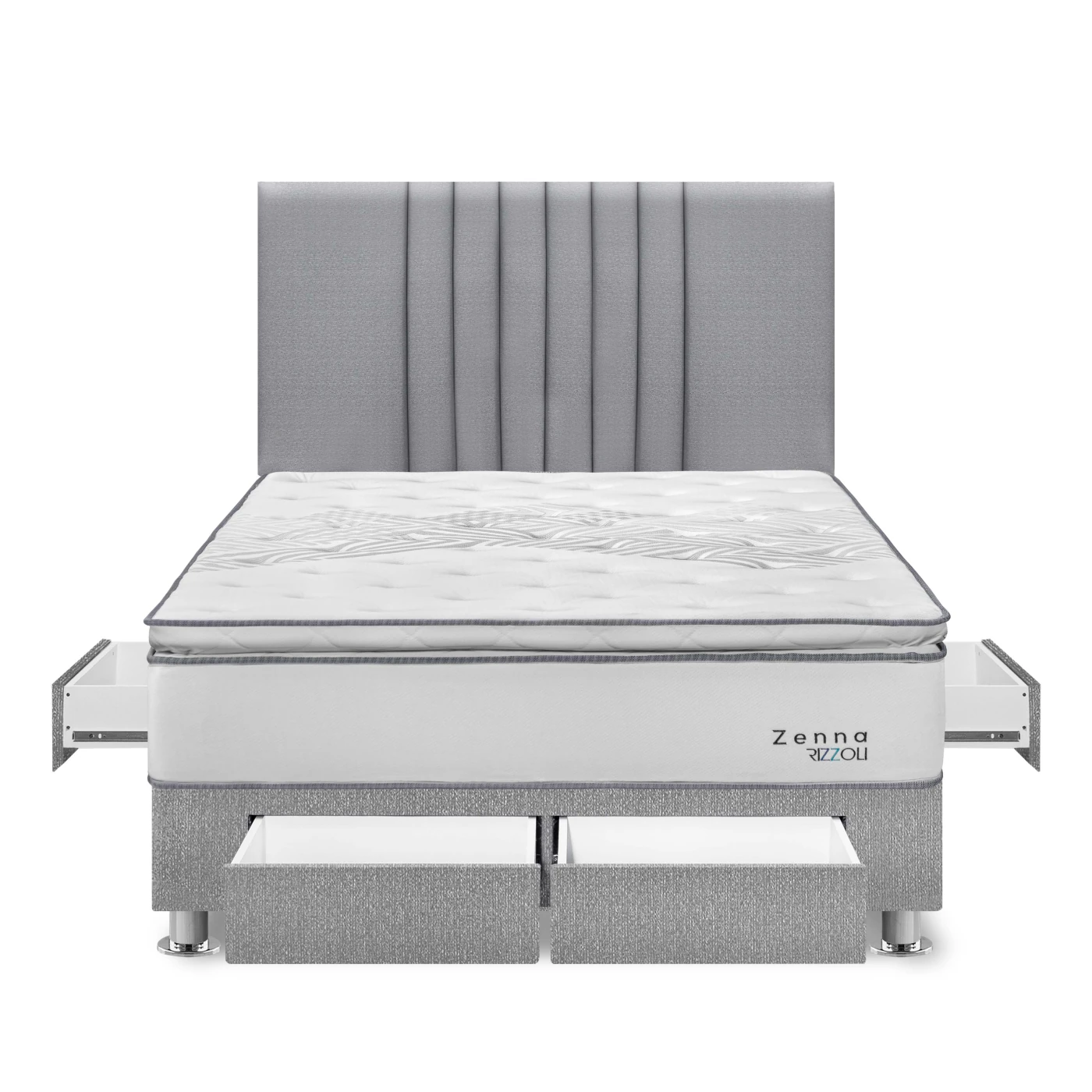 DORMITORIO RIZZOLI ZENNA QUEEN CON CAJONES SPRING PLATA - 1